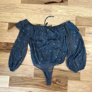 Abercrombie & Fitch Blue Flower Ruffle Bodysuit
